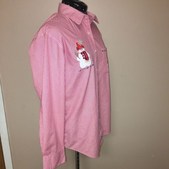 Las Olas Plaid Snowman Christmas Button Up Small - Picture 5 of 7